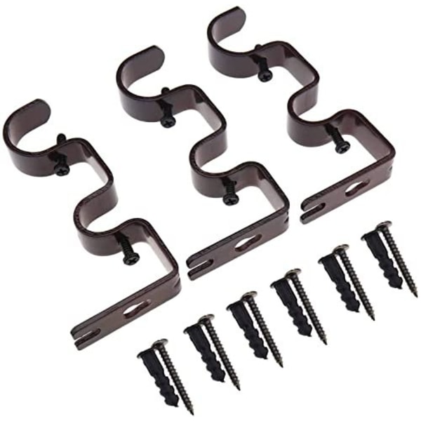 Set of 3 Black Double Curtain Rod Brackets, Double Curtain Rod Rod Brackets with Screws and Anchors for Fixing a Curtain Rod