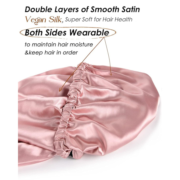 2 st kvinnors satin hårhuvor, rosa mjukt elastiskt band långt satin