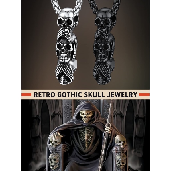 Kranium Halskæde, Punk Skelet Vedhæng, Rustfrit Stål Cool Gotisk Kranium Smykker