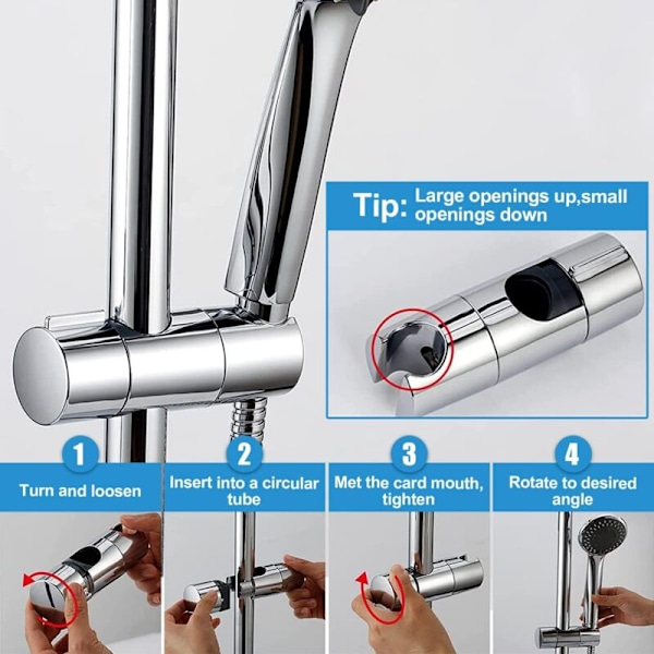 Brusehovedholder, brusehovedholder til justerbar glidebøjle 19-25 mm, brusehovedholder glidebøjle uden boring, 360° roterende brusehovedholder til brusebad