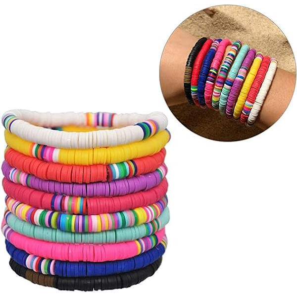 10 st bohemiska färgglada lerarmband, handgjorda armband för kvinnor och flickor