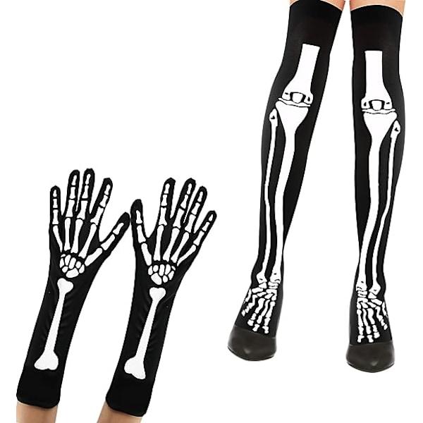 Skelettvantar och skelettstrumpbyxor, Halloween-skelettstrumpbyxor, Halloween-skelettstrumpor, vuxna skelettvantar, för Halloween, karneval, rollspel