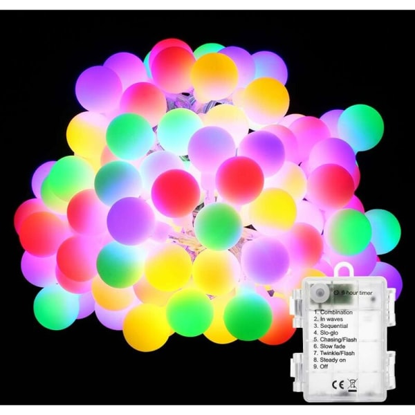Flerfargede lyslenker, 50 LED julekulelys 8 moduser med timerfunksjon, vanntette LED-lyskjeder for innendørs og utendørs, soverom, Pa