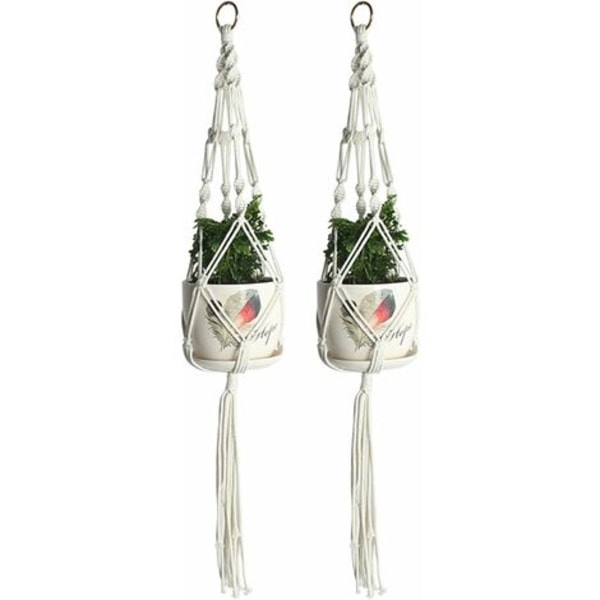 Set med 2 Macrame-växtupphängningar, handgjorda bomullsrep hängande planteringskärl, blomkrukahållare, inomhusväxthängare vit