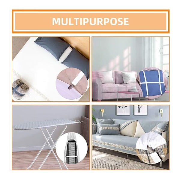 Justerbar lakansträckare (65cm till 200cm), justerbar fästrem för lakan, säng, soffa, strykbrädesöverdrag (vit, 4-pack)
