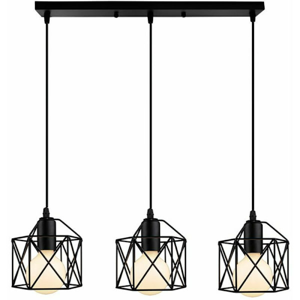 Industriell burlampe kube vintage pendellampe, takbelysning lysekrone skygge 3 Edison sokkel E27 taklampe, svart