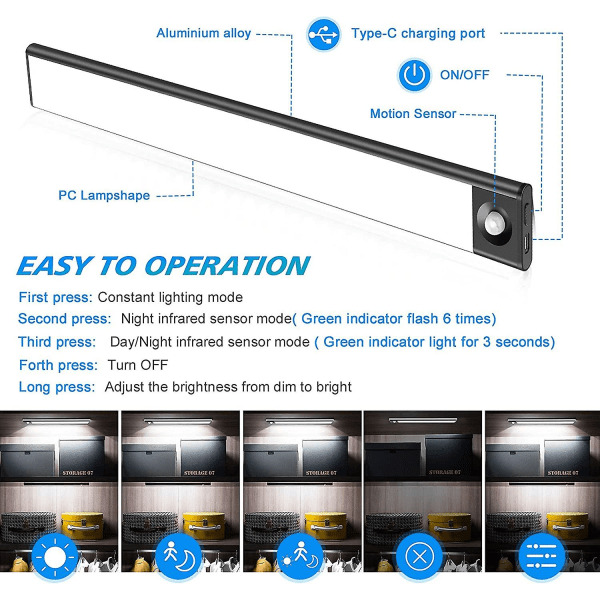 LED-sensor skaplys, LED-skaplys med bevegelsessensor, under-skaplys