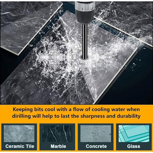 Sæt med 7 bor fra 3 til 12 mm til fliser og glas, multi-anvendelse, i wolframcarbid, til porcelæn, keramik, spejle, beton, murstensvæg, glas
