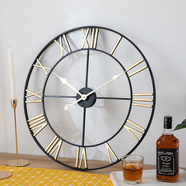 Havehaveur, digitalt romertal, stort haveur, udendørs haveur i jern, udendørs ur, 40 cm, guld+sort