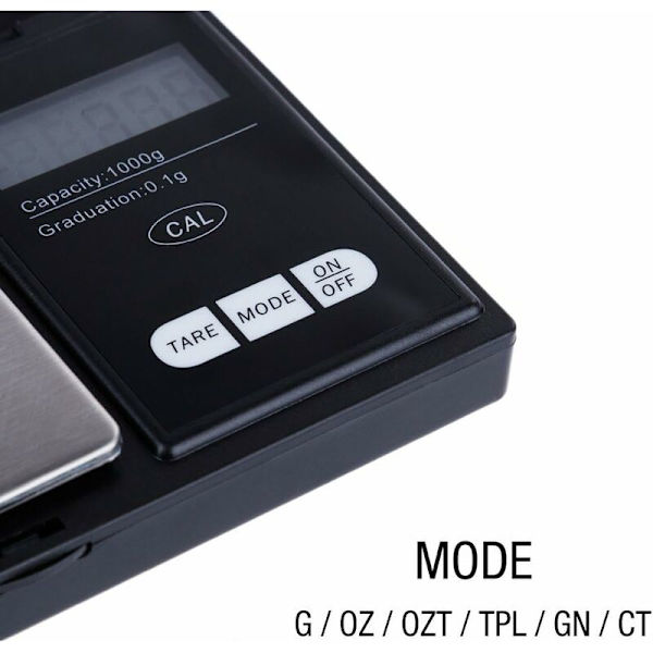 Digital lommeskala 1000g x 0,1g, kjøkkenskalaer, smykkeskalaer Mini elektronisk lommeskala - Svart
