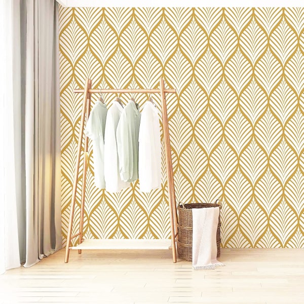 Moderna minimalistiska gula och vita geometriska mönster tapeter Wa 195b |  Fyndiq