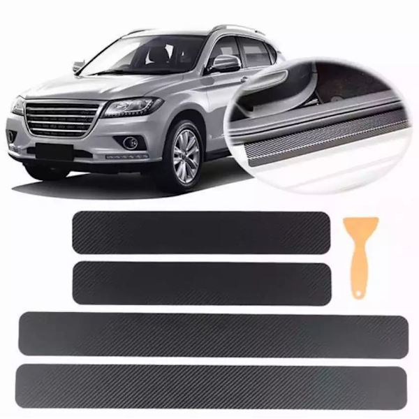4 st Anti-scratch Bildekaler, Universal 3D Kolfiber Dörrtröskelskydd