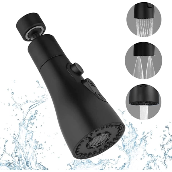 1 stk (svart) Svart kjøkkenkran-sprayer, 3 moduser kjøkkenkran-dyse, kjøkkenkran-sprayer, kranhode, kjøkkenkran-forlengelse