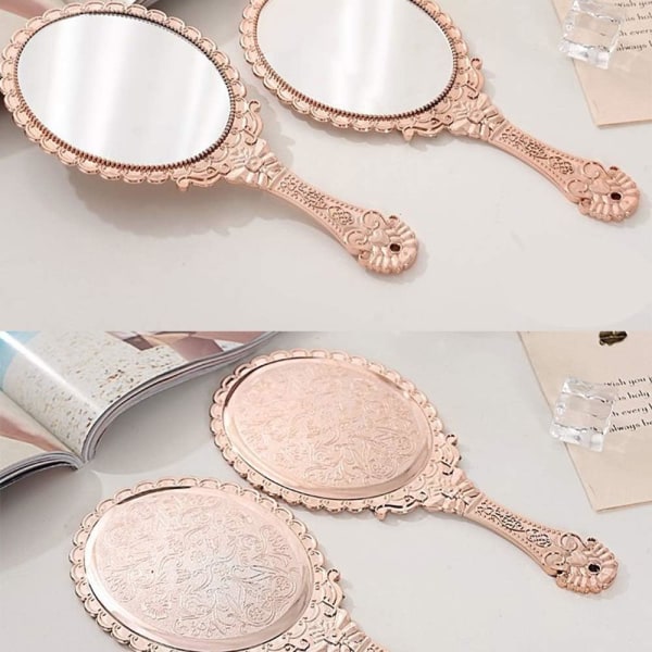 2 stk. Retro mønster håndtag makeup spejl, enkeltsidet håndholdt mini spejl, vintage ovalt spejl, håndspejl makeup spejl, makeup skønhedsværktøj lille spejl