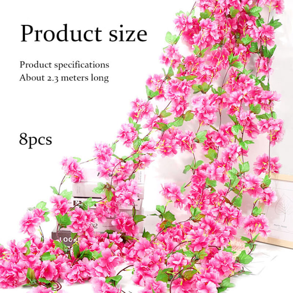 230 cm Kunstige kirsebærblomsterranker, hengende planter Girlander av falske kirsebærblomster i silke for husbryllup festlig hagehåndverk kunstdekor