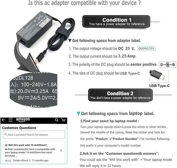 65W USB C Laptop Lader Erstatning for Lenovo ADLX65YDC2A Lenovo Laptop Lader