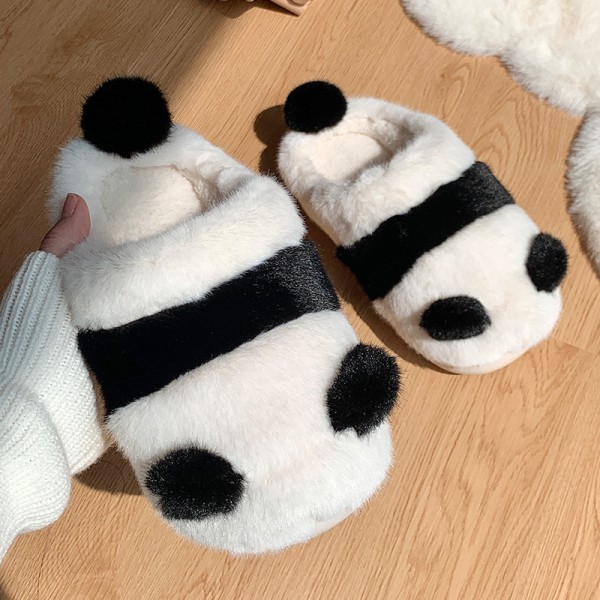 Panda bomull tøfler for kvinner vinter søte hjem innendørs varme plysj sko 24,5 cm