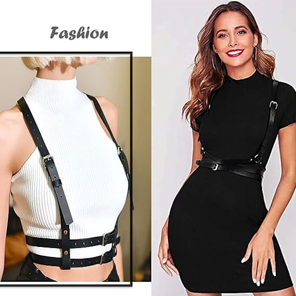 Punk Læder Body Chain (Sort) Dame Bælte Body Chain Bryst Kæde Sort Body Chain Bælte Justerbar Damer Piger Rollespil Sexede Damer