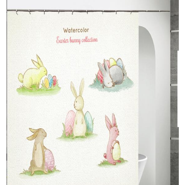 Påsktryck Vattentät Polyester Duschdraperi Badrum Avskiljning Duschdraperi (F20-120x180cm)