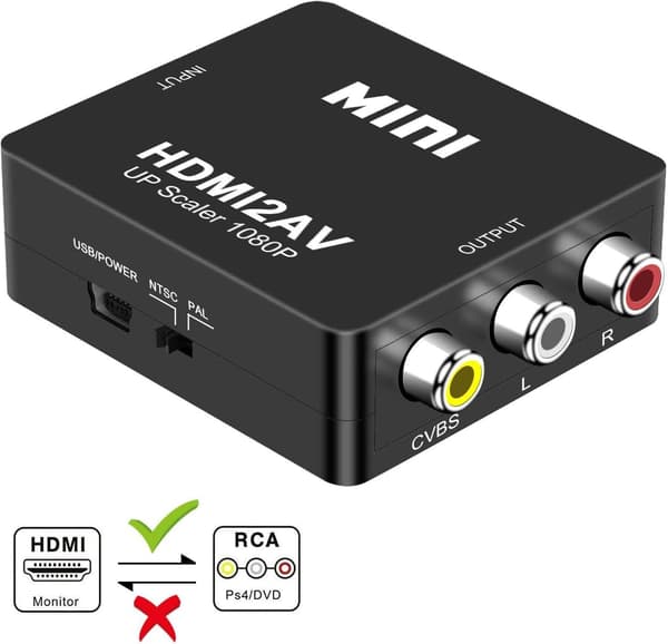 HDMI til AV-adapter, HDMI til 3RCA Composite CVBS Video Audio Converter Support PAL/NTSC med USB-kabel, Kompatibel til PC/Laptop/Xbox/PS4/PS3/TV/DVD Ca