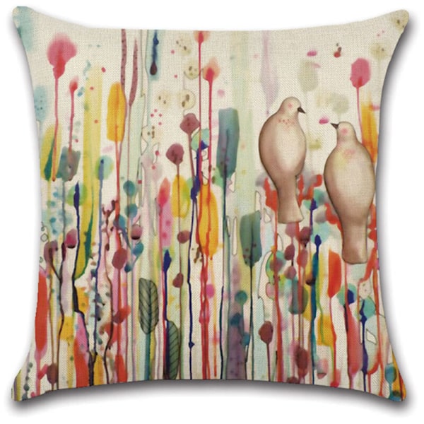 45 x 45 cm kuddfodral, set om 4 linnekuddfodral, soffa fågel blomsterdekorationer, utomhus trädgård, säng, soffa, bil (45,7 x 45,7 cm)