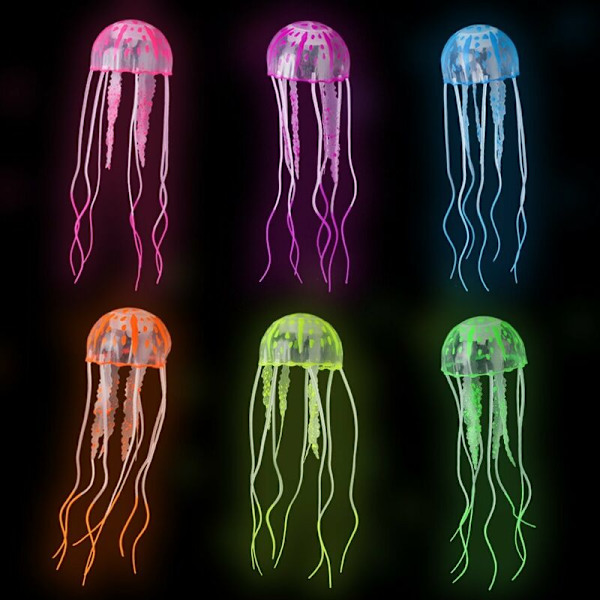 6 stk. kunstig vandmand dekoration ornament til akvarium, falsk vandmand akvarium dekorationer, glødende vandmand effekt, sikker for fisk, øjeblikkelig sugning