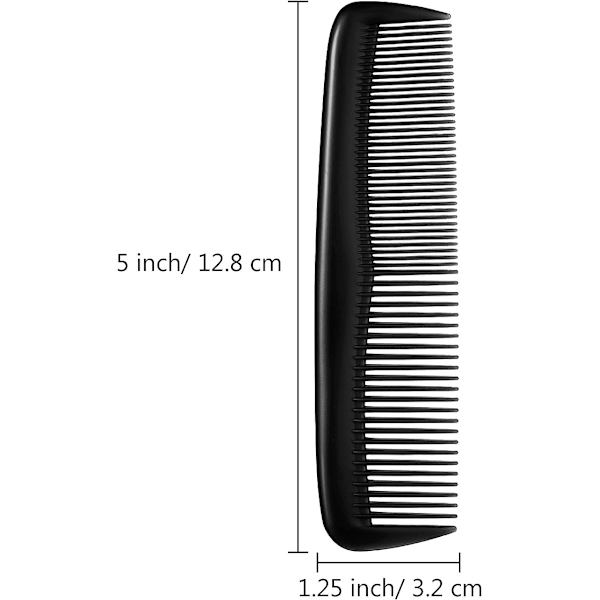 12-pakning med fine plastkammer (svarte) for kvinner og menns lommer, fine dressingkammer