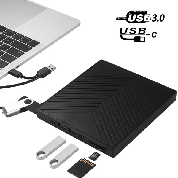 USB 3.0/Type-c ekstern CD/DVD-stasjon, svart
