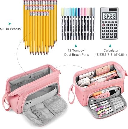 (Pink) Etui til studerende med stor kapacitet - Etui til piger og drenge - Etui til studerende - Kosmetikpung