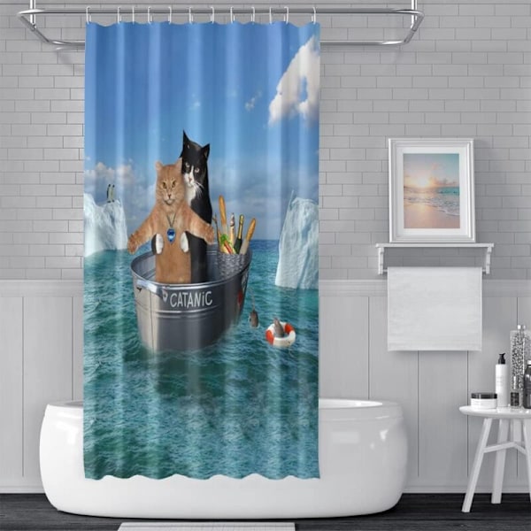 180x180cm Mignon katt Rolig duschdraperi djur kattunge cosplay sydpol pingvin blått hav badrumsgardin för barns badrum polyester