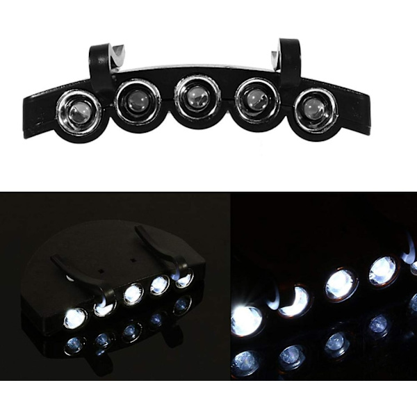 5 LED kasket hat klips hovedlys lampe pandelampe fiskeri vandring cykling
