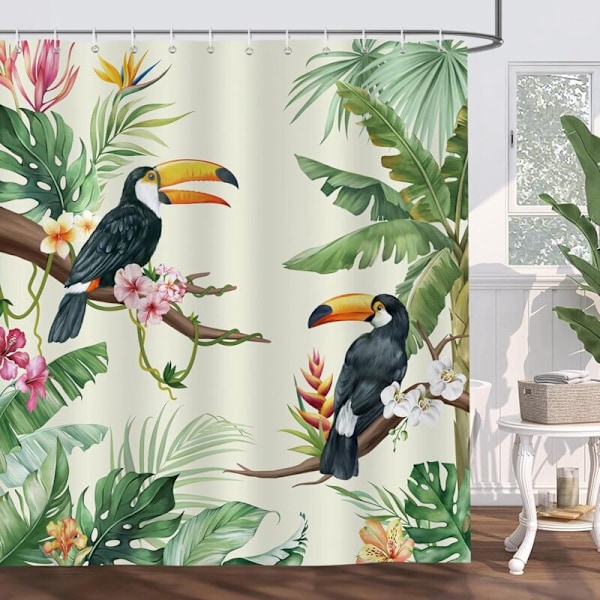 Toucan tropisk bruseforhæng Fugleblade Badeforhæng Polyester Anti-mug Vaskbart Vaskbart Badeværelsesforhæng 180 x 180 cm med 12 kroge til bad