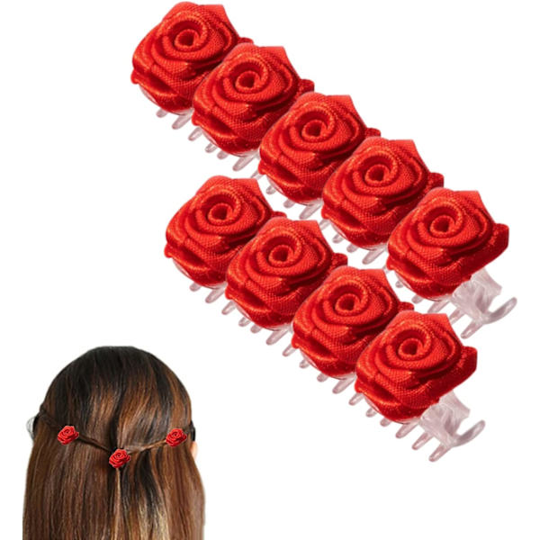10 st hårklämmor prydda med rosor (röda), vita blomsterklämmor, eleganta hårklämmor, brudhårssmycken kvinnor flicka