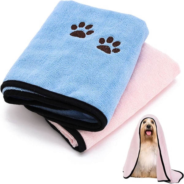 2-piece set of quick drying pet bath towels (blue and pink, 50cm * 90cm), microfiber pet towels - dog absorbent towels - dog and cat quick drying to