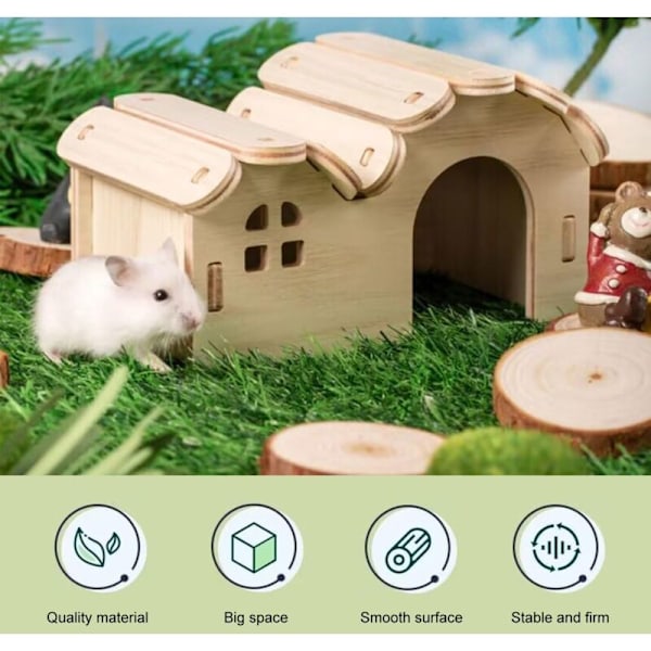 Indiskt gris hus, hamsterhus, hamstergömställe, hamsterhus, trähus för hamster, träkoja för smådjur med fönster, för hamster