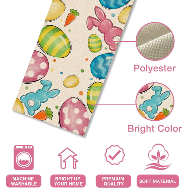 Påskeæg Bunny Dug, Sjov Bunny Gulerod Sød Køkkenbord Dekoration, Farverige Polka Dot Forår Burlap Hjemmeindretning Indendørs Udendørs Feriefest S