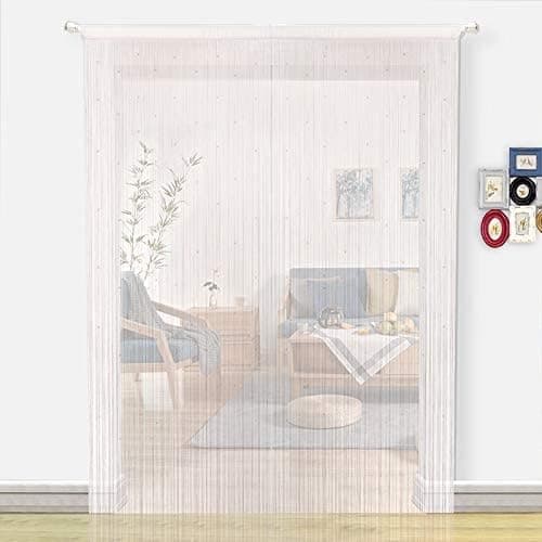 Hvit, 100x200cm Hjemmedekorasjon Perle Gardin, Polyester