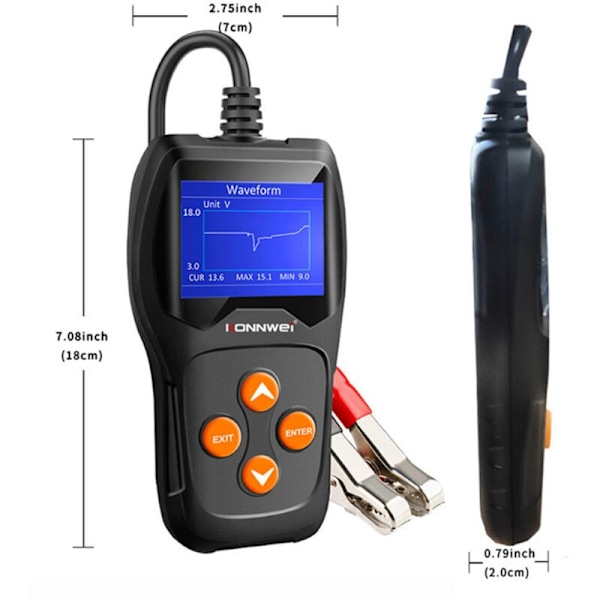 KONNWEI Professionell bilbatteritestare (KW600) för startsystem, 100-2000 CCA 220AH laddningssystem automatisk batteriladdningsanalysator, generator