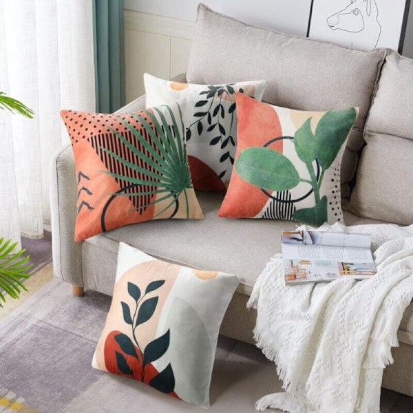 Parti med 4 45 x 45 cm dekorativa örngott kuddöverdrag för sammetssoffa klassiskt kuddöverdrag för hus vardagsrum blad löv