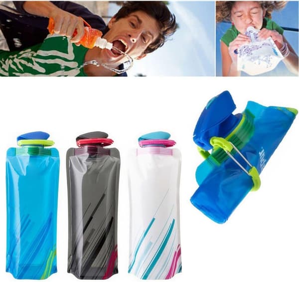 700ML Vikbara Vattenflaskor Set om 3 med Vikbar Flexibel Återanvändbar Vattenflaska för Vandring, Äventyr, Resor