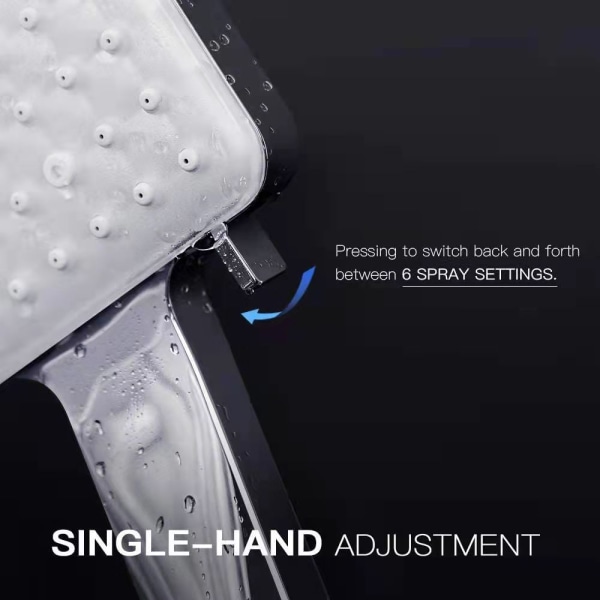 Square hand shower with six function paddle shift booster shower head set (shower + hose + wall mount)