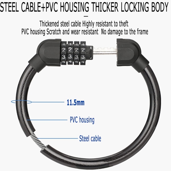 2 kpl Pyörän lukko Pyörän lukko Polkupyörän koodilukko 4-numeroisella salasanalla