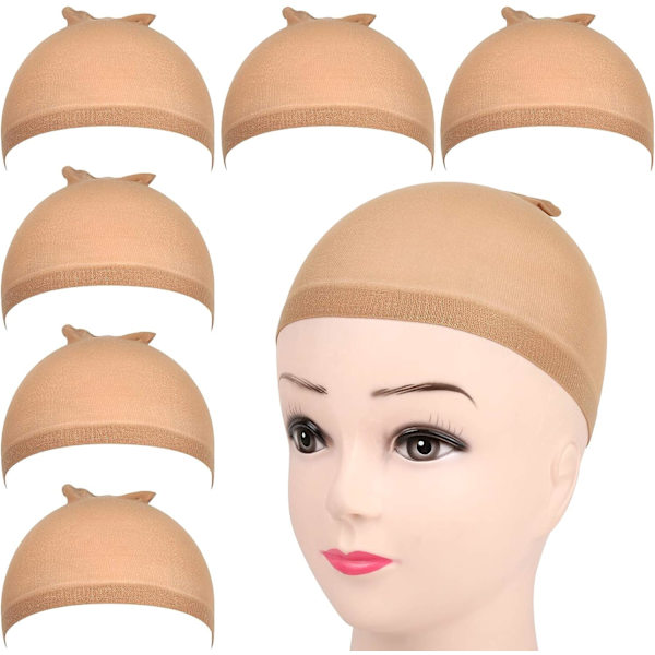 6 hudfarge elastiske nylon parykkhetter - Elastiske nylon strømpe parykkhetter, brune unisex parykk strømpehetter hårhetter for kvinners sminke