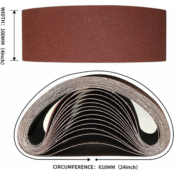 Slibebånd 100X610 mm - Korn 2 X 40/60 /80/120/150/180/240/320 Slibebånd til slibning, polering og afstøvning, ideel til træ (16 stk)