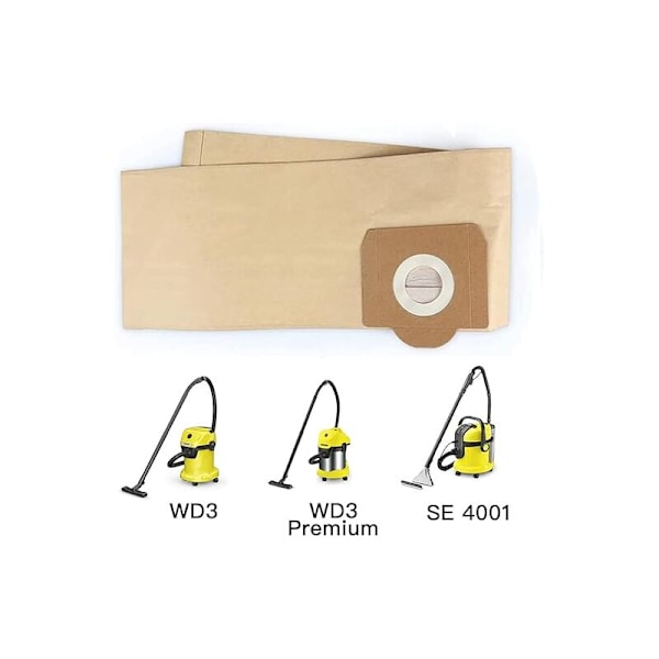 Pakke med 5 støvsugerposer Rights for Karcher WD3, WD 3 Premium, WD3200, WD3500P, A2204, A2534, SE4001, KAR69591300