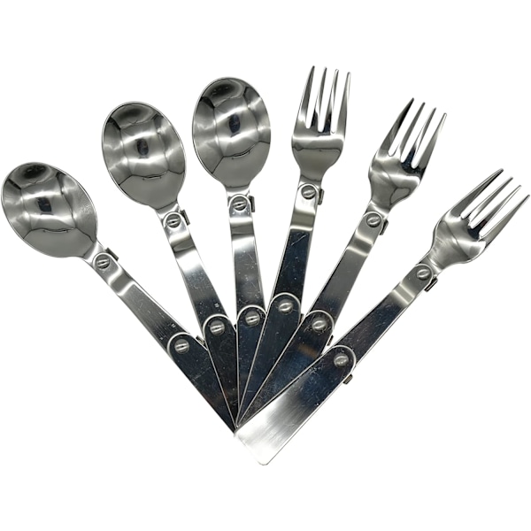 Sammenleggbart Campingbestikksett - 18/10 Rustfritt Stål Skje & Gaffel for Reise & Fotturer (6 Deler)