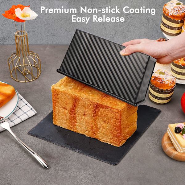 Brødform 2-pak, 1 pund Non-Stick brødform med låg kulstofstål bølget brød toastboksform med låg til bageform brød, til ovn bagning