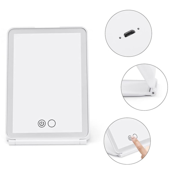 LED Kosmetisk Spegel, Bärbar Fällbar Laddningsbar Förstorande 1X 3X 3 Färg LED Ljus Dimbar Touch Screen Resespegel för Kvinnor och Flickor