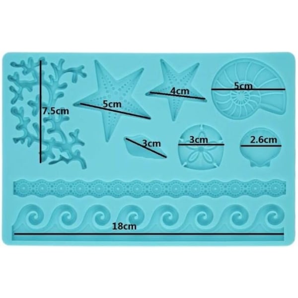 Sjøliv Skjell Silikon Fondant og Gum Paste Candy Cake Baking Mold for Cake Decorating Sealife Style Sjøstjerne Former