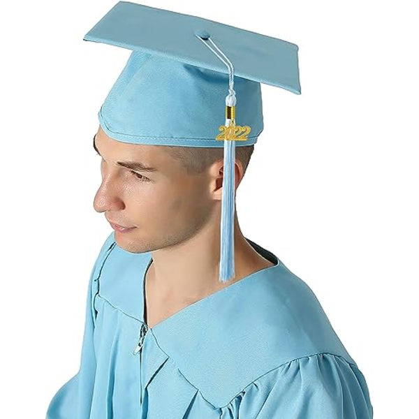Blå Kandidathat til Voksne med Vedhæng 2023, Unisex Gymnasium Universitets Graduering Bachelor Hat 12 Farver